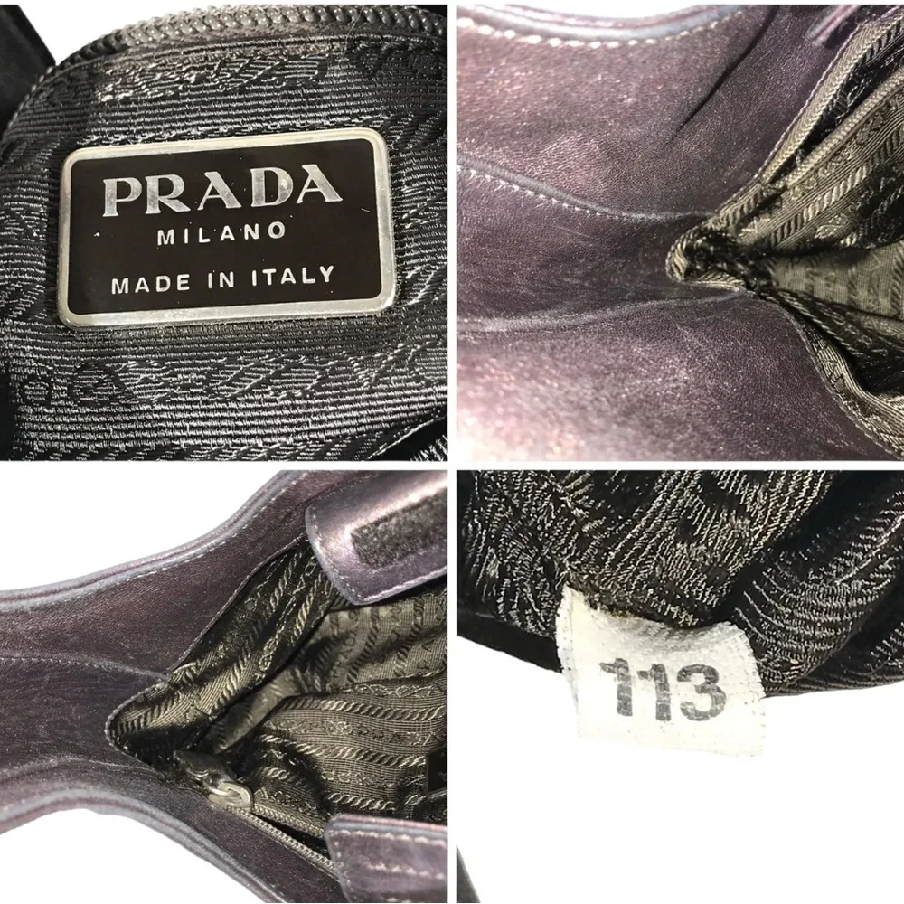 Auth Prada Rare 1998 Asymmetric Mordore mini Hobo Bag Leather metallic purple